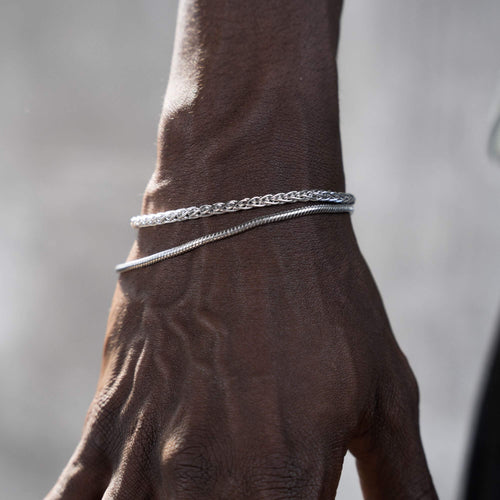 BRACELET SET BRAID SNAKE SILVER BRACELET 925 SILVER RHODIUM PLATED - IDENTIM®