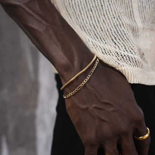 BRACELET SET SNAKE FIGARO GOLD BRACELET 925 SILVER 18 CARAT GOLD PLATED - IDENTIM®