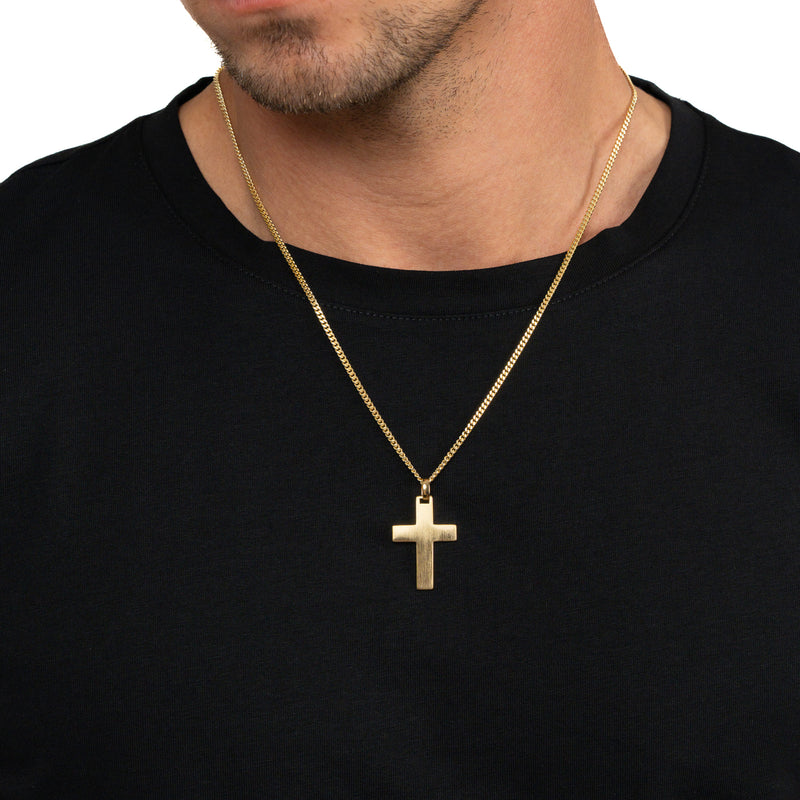 CROSS NECKLACE MATTED 925 SILVER 18 CARAT GOLD PLATED