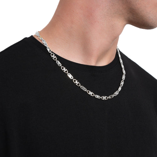 PLATTENKETTE STEIGBÜGELKETTE GOLD CHAIN 5,50MM 585 WHITE GOLD - IDENTIM®