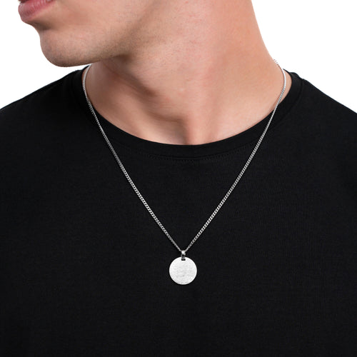 ENGRAVING PLATE ROUND ICE MATT NECKLACE 925 SILVER RHODIUM PLATED - IDENTIM®