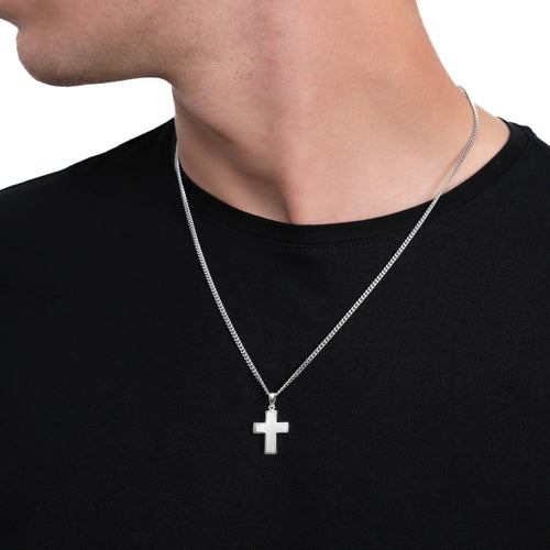 CROSS NECKLACE POLISHED 925 SILVER RHODIUM PLATED - IDENTIM®