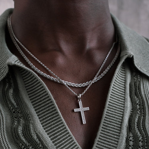 CROSS NECKLACE BRAID NECKLACE SET 925 SILVER RHODIUM PLATED - IDENTIM®