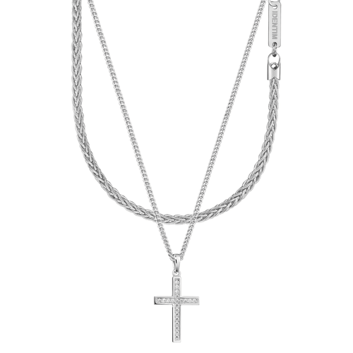 CROSS NECKLACE BRAID NECKLACE SET 925 SILVER RHODIUM PLATED - IDENTIM®