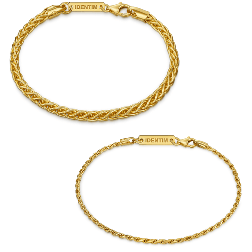 BRACELET SET BRAID CORD GOLD BRACELET 925 SILVER 18 CARAT GOLD PLATED - IDENTIM®