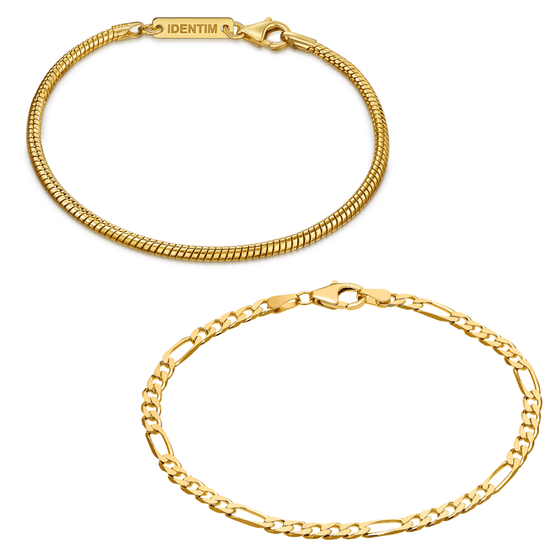 BRACELET SET SNAKE FIGARO GOLD BRACELET 925 SILVER 18 CARAT GOLD PLATED