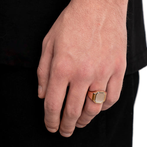 SIGNET RING BRUSHED OCTAGON 585 GOLD - IDENTIM®