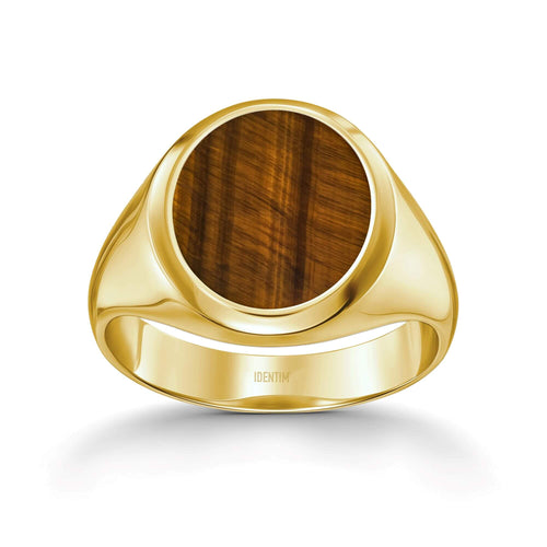 SIGNET RING TIGER'S EYE OVAL 585, 750 GOLD - IDENTIM®