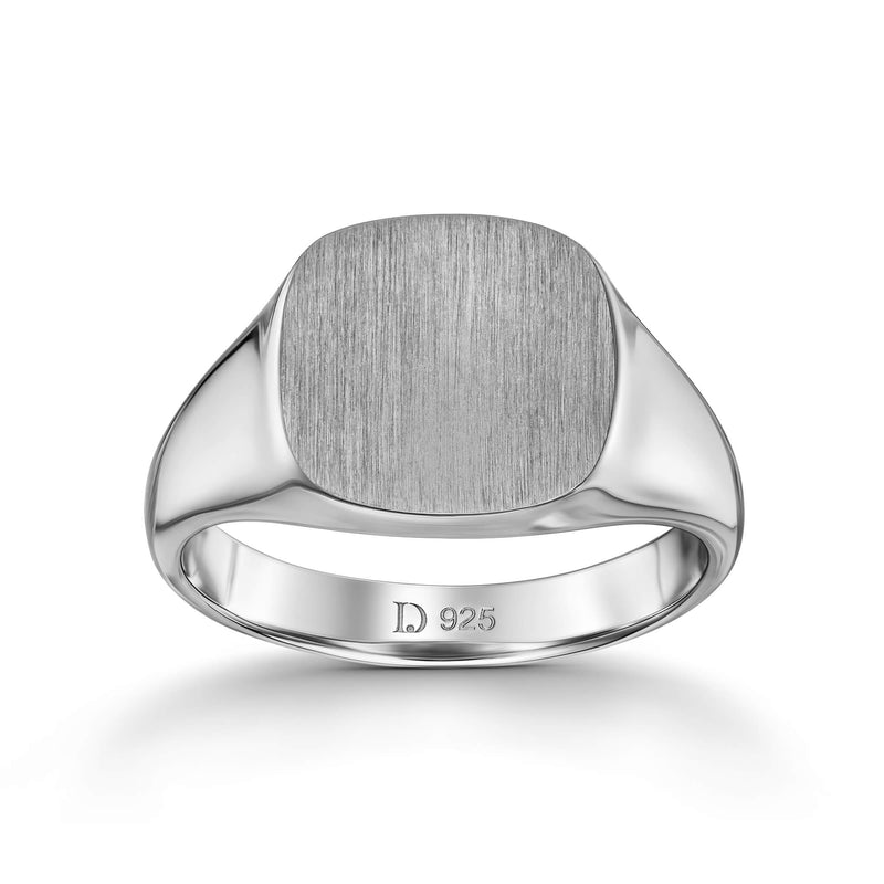 Signet ring brushed square 925 silver rhodium-plated