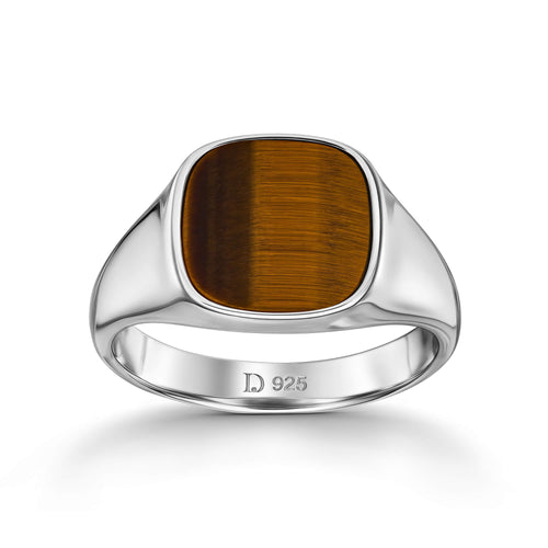 SIGNET RING TIGER'S EYE SQUARE 925 SILVER RHODIUM PLATED - IDENTIM®