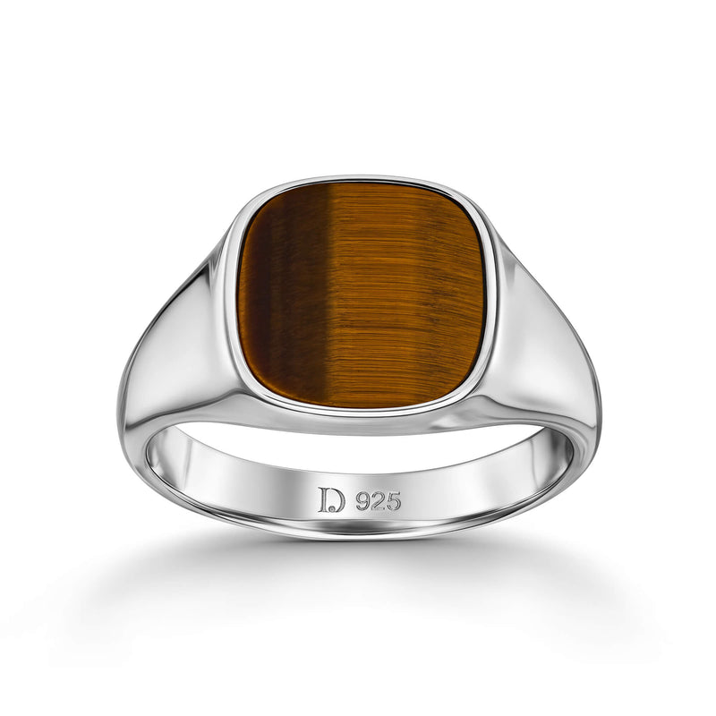 SIGNET RING TIGER'S EYE SQUARE 925 SILVER RHODIUM PLATED