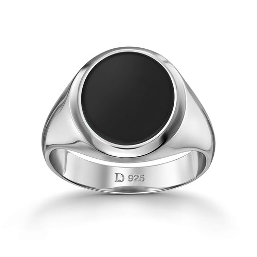 SIGNET RING ONYX OVAL 925 SILVER RHODIUM PLATED - IDENTIM®
