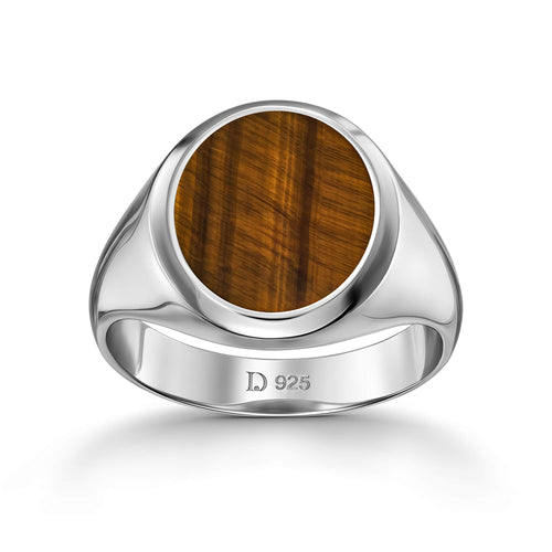 SIGNET RING TIGER'S EYE OVAL 925 SILVER RHODIUM PLATED - IDENTIM®