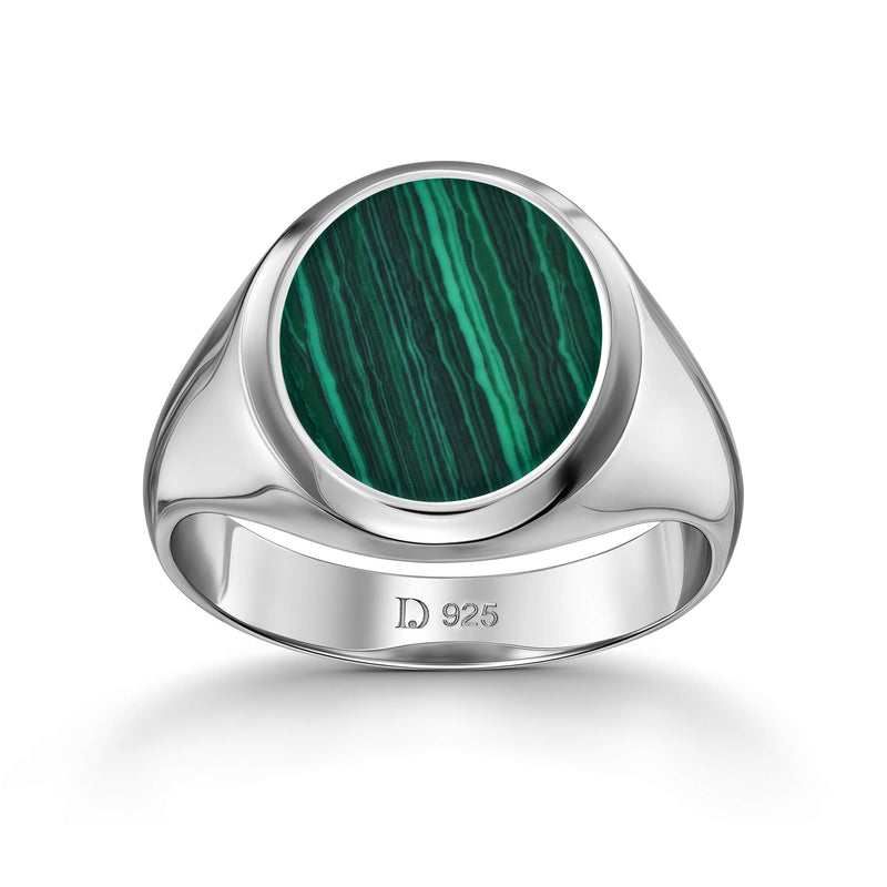 SIGNET RING MALACHITE OVAL 925 SILVER RHODIUM PLATED