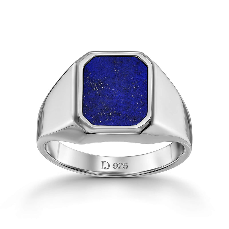 SIGNET RING LAPIS OCTAGON 925 SILVER RHODIUM PLATED