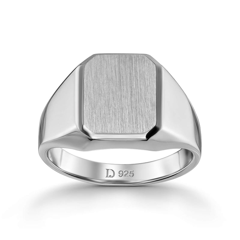 Signet ring brushed octagon 925 silver rhodium-plated