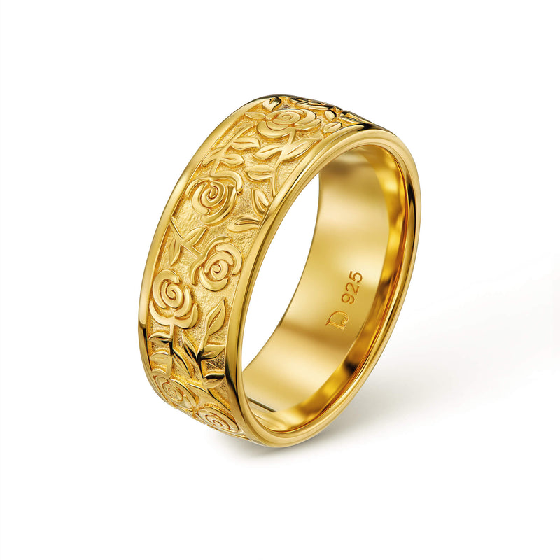 ROSE RING 925 SILVER 18 CARAT GOLD PLATED