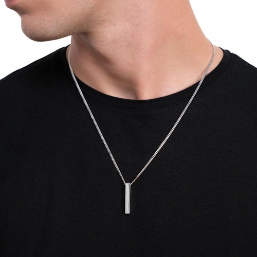 BAR NECKLACE POLISHED 925 SILVER RHODIUM PLATED - IDENTIM®