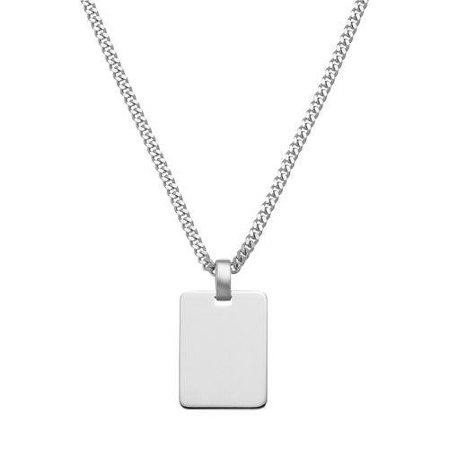 engraving plate rectangular necklace large 925 silver rhodium-plated - IDENTIM®