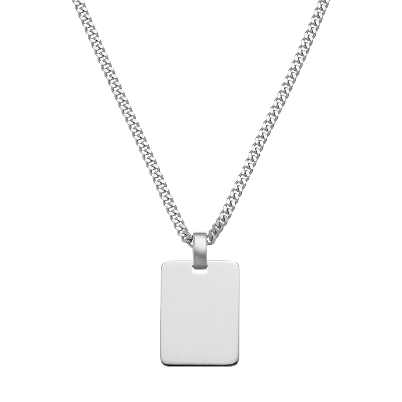 engraving plate rectangular necklace large 925 silver rhodium-plated