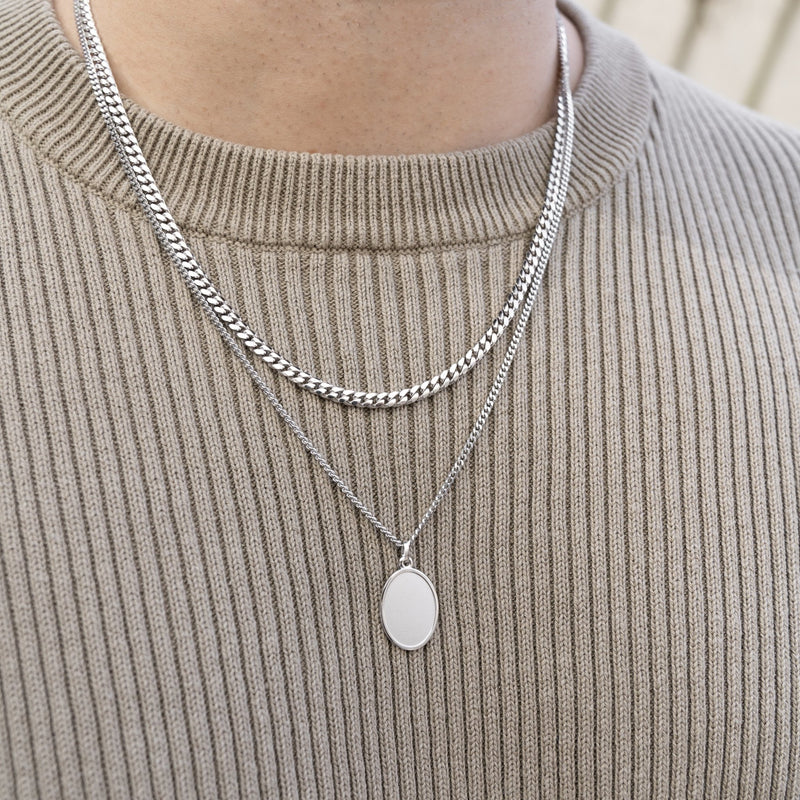 ENGRAVING PLATE OVAL NECKLACE 925 SILVER RHODIUM PLATED