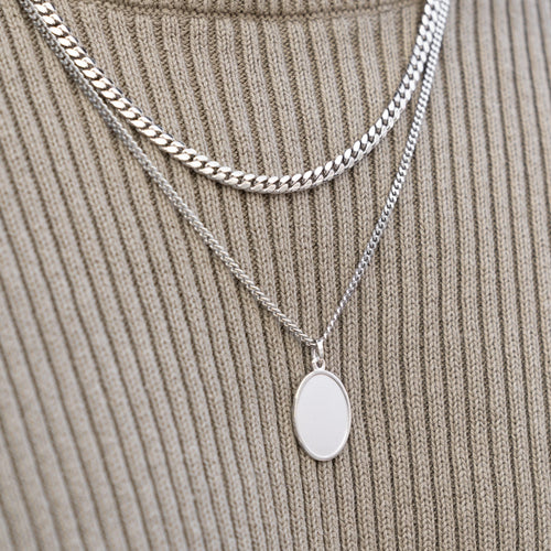 ENGRAVING PLATE OVAL NECKLACE 925 SILVER RHODIUM PLATED - IDENTIM®