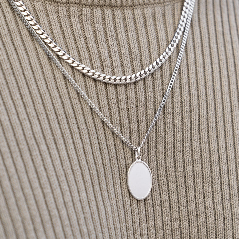 ENGRAVING PLATE OVAL NECKLACE 925 SILVER RHODIUM PLATED