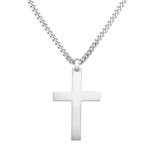 CROSS NECKLACE POLISHED 925 SILVER RHODIUM PLATED - IDENTIM®