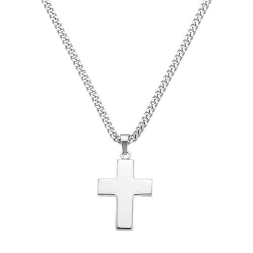 CROSS NECKLACE POLISHED 925 SILVER RHODIUM PLATED - IDENTIM®