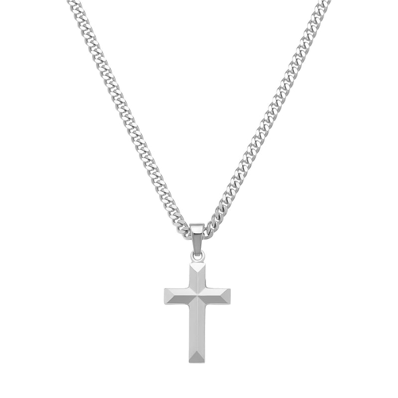 CROSS NECKLACE DIAMOND CUT 925 SILVER RHODIUM PLATED