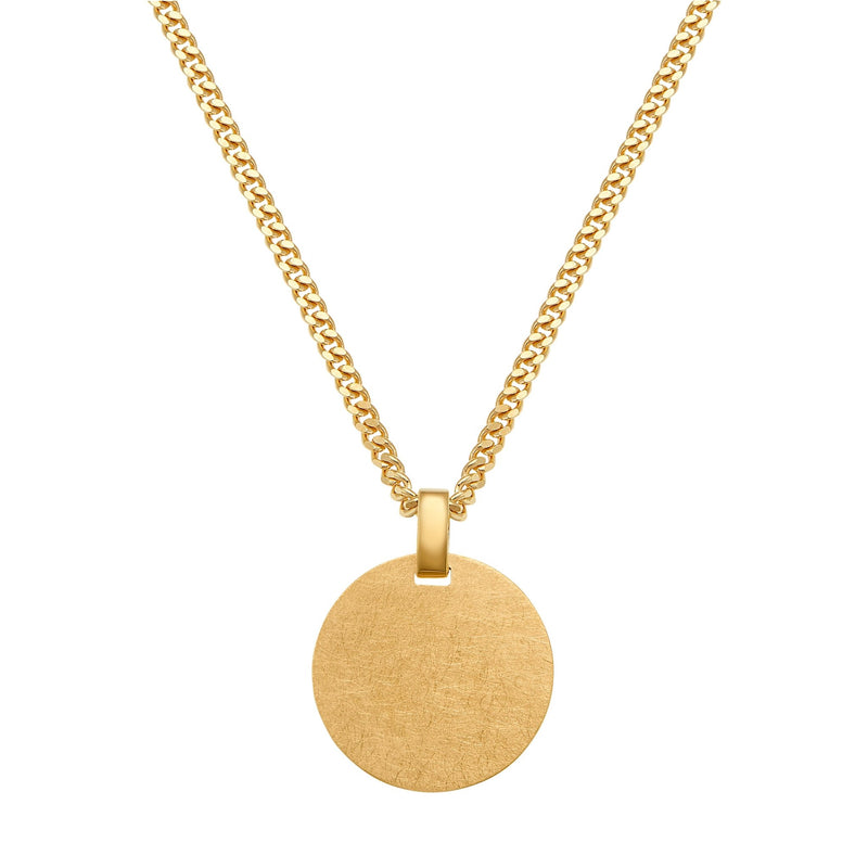 ENGRAVING PLATE ROUND ICE MATT NECKLACE 925 SILVER 18 CARAT GOLD PLATED
