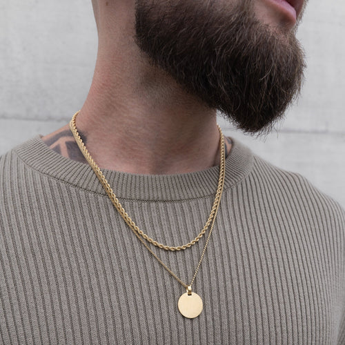 ENGRAVING PLATE ROUND ICE MATT NECKLACE 925 SILVER 18 CARAT GOLD PLATED - IDENTIM®