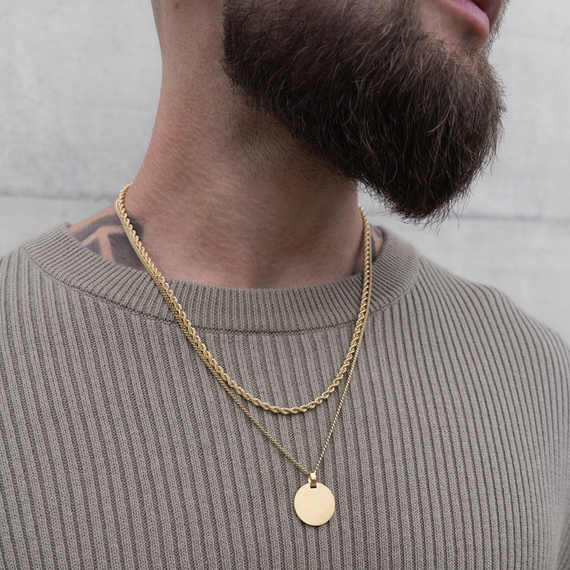 ENGRAVING PLATE ROUND ICE MATT NECKLACE 925 SILVER 18 CARAT GOLD PLATED
