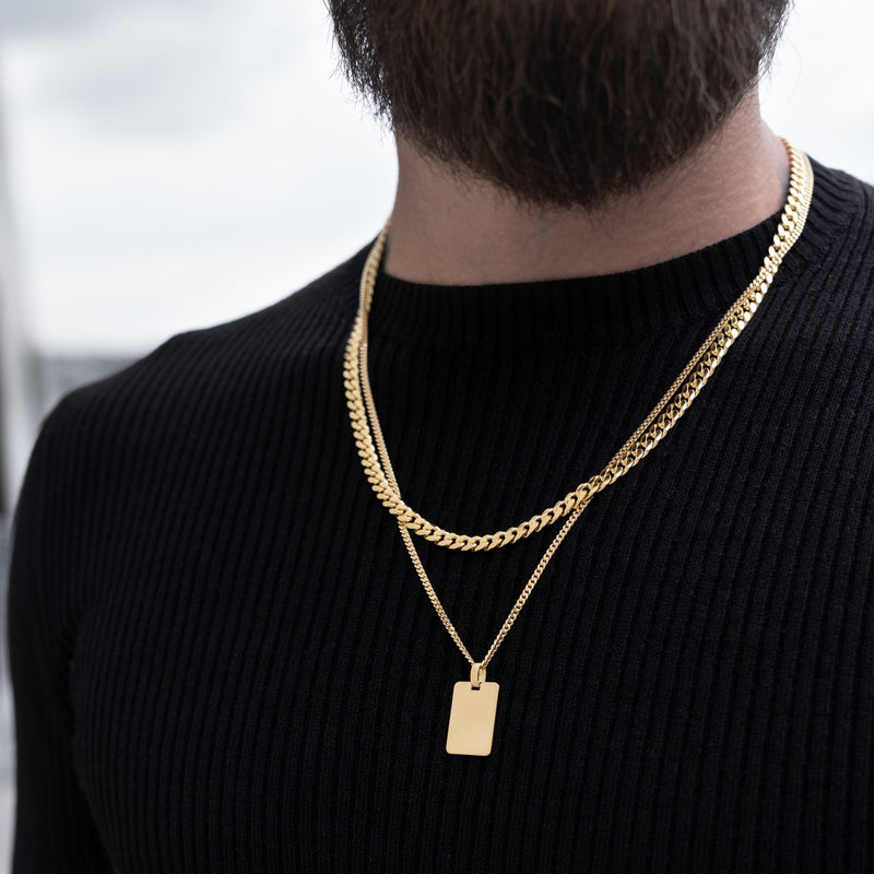 engraving plate rectangular necklace large 925 silver 18 carat gold plated