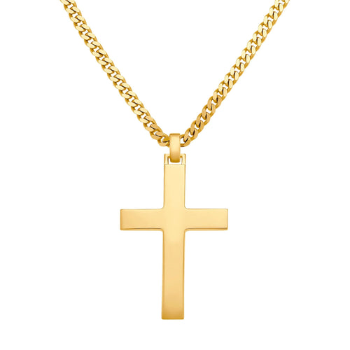 CROSS NECKLACE POLISHED 925 SILVER 18 CARAT GOLD PLATED - IDENTIM®