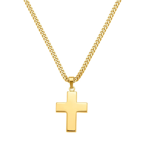 CROSS NECKLACE POLISHED 925 SILVER 18 CARAT GOLD PLATED - IDENTIM®