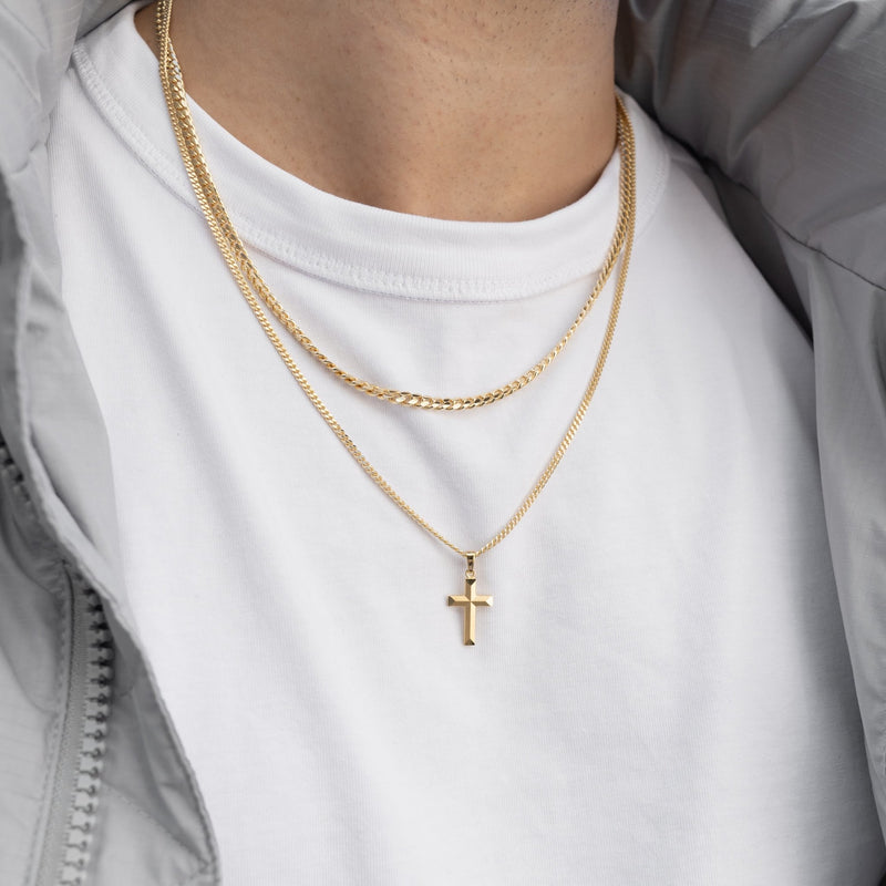 CROSS NECKLACE DIAMOND CUT 925 SILVER 18 CARAT GOLD PLATED