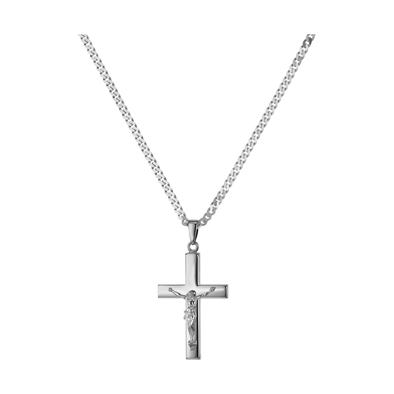CROSS CRUCIFIX NECKLACE 925 SILVER RHODIUM PLATED