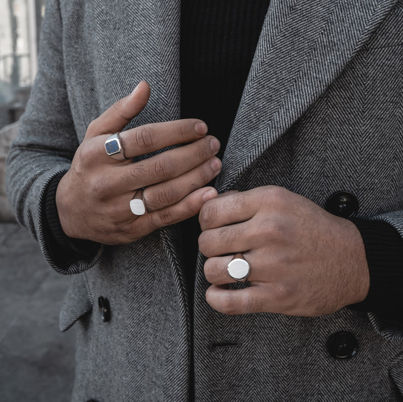 Signet ring brushed oval 925 silver rhodium-plated