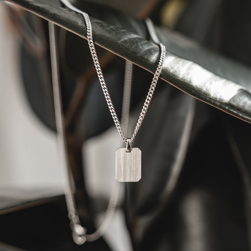 ENGRAVING PLATE OCTAGON NECKLACE 925 SILVER RHODIUM PLATED