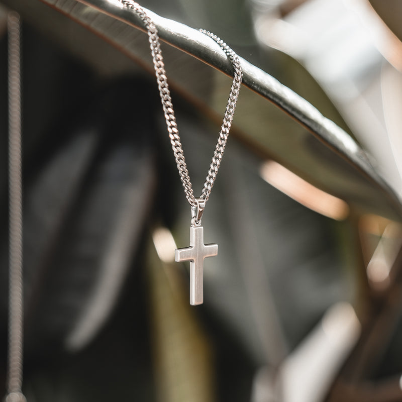 CROSS NECKLACE MATTED 925 SILVER RHODIUM PLATED
