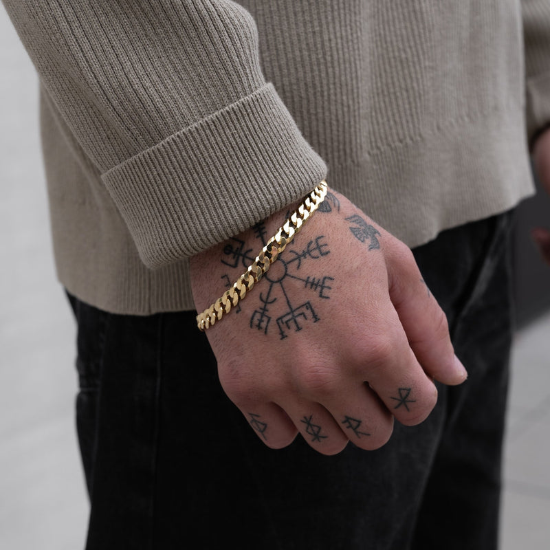 CURB CHAIN BRACELET 7.80MM 925 SILVER 18 CARAT GOLD PLATED