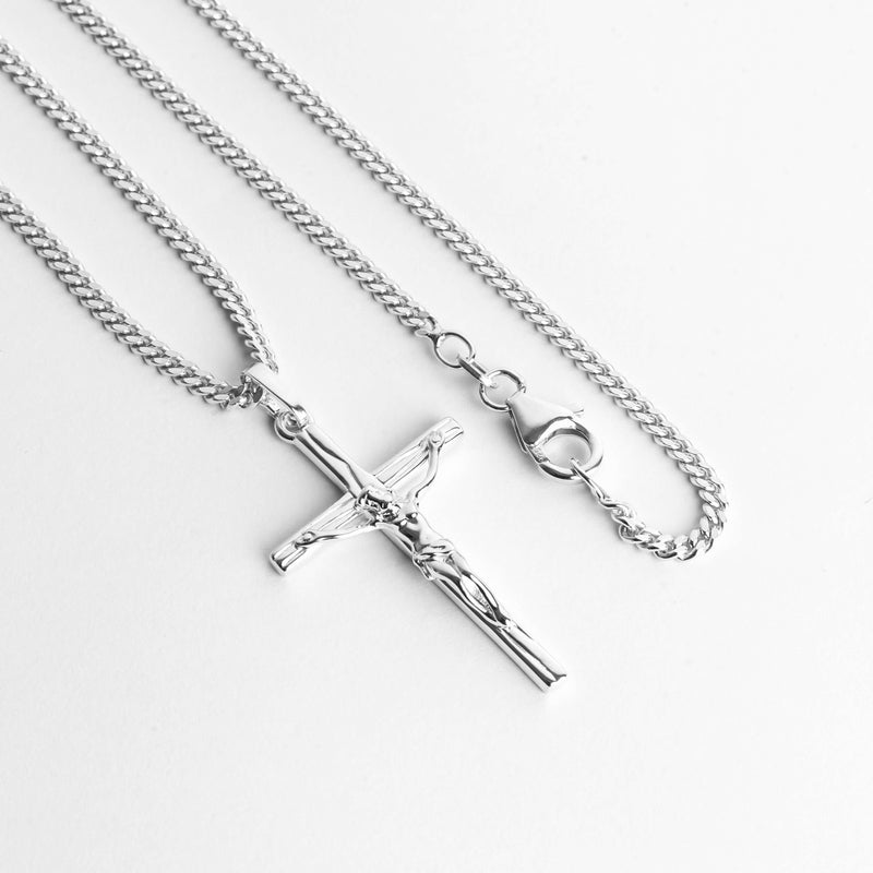 CROSS BODY NECKLACE 925 SILVER RHODIUM PLATED