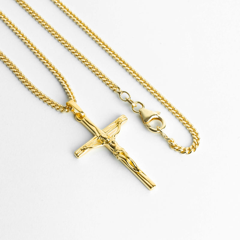 CROSS BODY NECKLACE 925 SILVER 18 CARAT GOLD PLATED