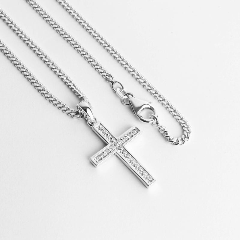 CROSS NECKLACE ICED OUT 925 SILVER RHODIUM PLATED