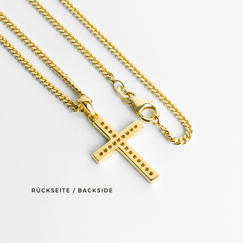 CROSS NECKLACE ICED OUT 925 SILVER 18 CARAT GOLD PLATED