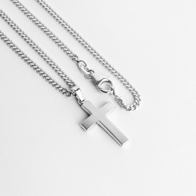 CROSS NECKLACE MATTED 925 SILVER RHODIUM PLATED