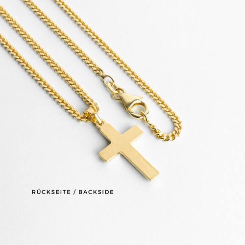 CROSS NECKLACE MATTED 925 SILVER 18 CARAT GOLD PLATED - IDENTIM®