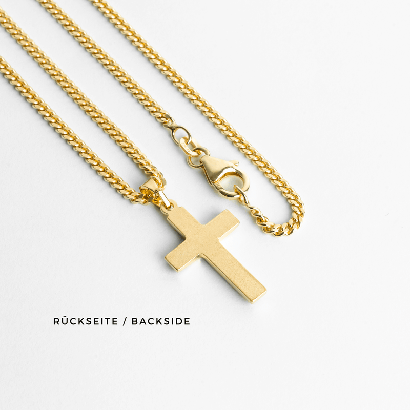 CROSS NECKLACE MATTED 925 SILVER 18 CARAT GOLD PLATED