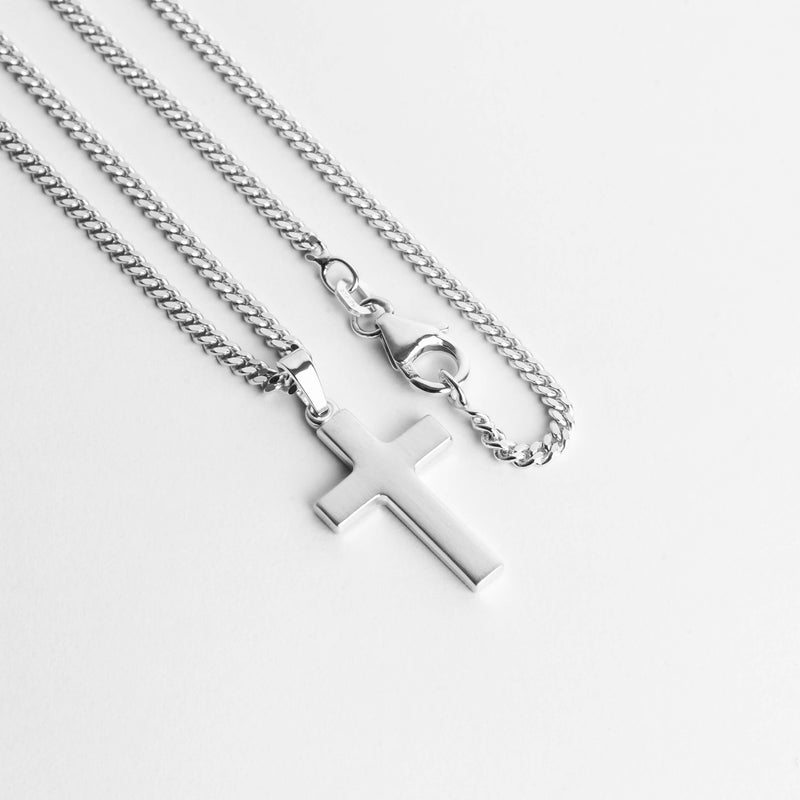 CROSS NECKLACE MATTED 925 SILVER RHODIUM PLATED